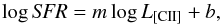 \begin{equation} \log {\it SFR} = m \log L_{\rm [CII]}+b, \end{equation}