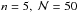 \hbox{$n=5,~\mathcal N=50$}