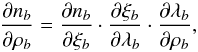\appendix \setcounter{section}{1} \begin{equation} \frac{\partial n_b}{\partial\rho_b}=\frac{\partial n_b}{\partial\xi_b}\cdot\frac{\partial\xi_b}{\partial\lambda_b}\cdot\frac{\partial\lambda_b}{\partial\rho_b}, \label{Appdndro} \end{equation}