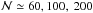 \hbox{$\mathcal N\simeq 60, 100,~200$}