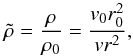 \begin{equation} \tilde{\rho}=\frac{\rho}{\rho_{0}}=\frac{v_{0}r_{0}^{2}}{vr^{2}}, \label{eqMassConservation} \end{equation}