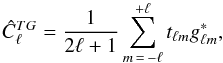 \begin{equation} \hat{C}_{\ell}^{{TG}} = \frac{1}{2\ell + 1} \sum_{m\,=\,-\ell}^{+\ell} t_{\ell m} g_{\ell m}^*, \label{eq:opt_caps} \end{equation}