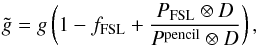 \appendix \setcounter{section}{4} \begin{equation} \label{eqn:FSLgainbias} \tilde{g} = g \left( 1 - f_{\rm{FSL}} + \frac{P_{\rm{FSL}} \otimes D}{P^{\rm{pencil}} \otimes D}\right), \end{equation}