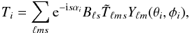 \appendix \setcounter{section}{5} \begin{equation} T_i = \sum_{\ell ms} {\rm e}^{-{\rm i} s \alpha_i} B_{\ell s} \tilde{T}_{\ell m} {}_s Y_{\ell m}(\theta_i, \phi_i), \label{eqn:tod_beam} \end{equation}