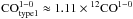 \hbox{${\rm CO}_{\rm type1}^{1-0} \approx 1.11 \times {^{12}{\rm CO^{1-0}}}$}