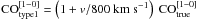 \hbox{${\rm CO}_{\rm type1}^{[1-0]} = \left( 1 + v/800~\rm km\;s^{-1} \right) \ {\rm CO}_{\rm true}^{[1-0]}$}