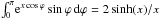 \hbox{$\int_0^\pi \! {\rm e}^{x \cos{\varphi}} \sin{\varphi} \, {\rm d}\varphi = 2\sinh(x)/x$}