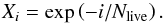 \begin{equation} X_{i} = \exp \left(-i/\nlive \right). \label{eq:standard_reduction} \end{equation}
