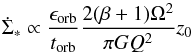 \begin{equation} \dot{\Sigma}_{*} \propto \frac{\epsilon_{\rm orb}}{t_{\rm orb}}\frac{2(\beta+1)\Omega^2}{\pi GQ^2}z_0 \end{equation}