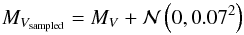 \begin{equation} M_{V_{\rm sampled}}=M_{V}+\mathcal{N}\left(0,0.07^2\right) \end{equation}