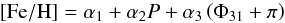 \begin{equation} [{\rm Fe/H}]=\alpha_{1}+\alpha_{2}P+\alpha_{3}\left(\Phi_{31}+\pi\right) \label{eq:Metallicity_Refit} \end{equation}