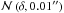 \hbox{$\mathcal{N}\left(\delta, 0.01{''} \right)$}