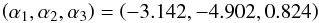 \begin{equation} \left( \alpha_{1},\alpha_{2},\alpha_{3}\right)=\left(-3.142,-4.902,0.824\right) \label{eq:FeHCoeffs} \end{equation}