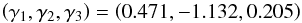 \begin{equation} \left( \gamma_{1},\gamma_{2},\gamma_{3}\right)=\left(0.471,-1.132,0.205\right) \label{eq:YM_I} \end{equation}