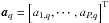 \hbox{$\ba_q =\left [ a_{1, q}, \cdots, a_{P, q} \right ]^{\rm T}$}