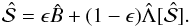 \begin{equation} \hat{\cal S} = \epsilon \hat{B} + (1-\epsilon) \hat{\Lambda} [\hat{\cal S}]. \end{equation}