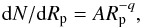 \begin{equation} {\rm d}N/{\rm d}R_\rmp = AR_\rmp^{-{q}}, \label{eq:dndmp} \end{equation}