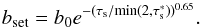 \begin{equation} b_{\rm set}=b_0 e^{- (\taus/\min(2,\taus^*))^{0.65}}. \label{eq:bset} \end{equation}