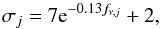 \begin{equation} \sigma_j=7{\rm e}^{-0.13f_{\nu,j}}+2, \label{eqn:poserr} \end{equation}