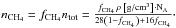 \hbox{$n_{\rm CH_4} = f_{\rm CH_4} n_{\rm tot} = \frac{f_{\rm CH_4}\, \rho\,\left[{\rm g/cm}^3\right] \cdot \rm N_{\rm A}}{28\left(1-f_{\rm CH_4}\right) + 16 f_{\rm CH_4}}\cdot$}