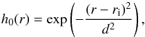 \begin{equation} h_0(r)=\exp\left(-\frac{(r-r_{\rm i})^2}{d^2}\right), \label{eqn:space_inj} \end{equation}