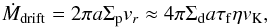 \appendix \setcounter{section}{1} \begin{eqnarray} \dot M_{\rm drift} &= 2 \pi a \Sigma_{\rm p} v_r \approx 4 \pi \Sigma_{\rm d} a \tau_{\rm f} \eta v_{\rm K}, \label{eq:M_drift} \end{eqnarray}