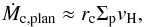 \begin{eqnarray} \dot M_{\rm c,plan} \approx r_{\rm c} \Sigma_{\rm p} v_{\rm H}, \label{eq:M_dot_full} \end{eqnarray}