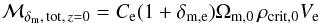 \appendix \setcounter{section}{2} \begin{equation} \mathcal{M}_{\delta_{\rm m}, \,{\rm tot}, \, z=0} = C_{\rm e}(1+\delta_{\rm m,e})\Omega_{\rm m,0} \, \rho_{\rm crit,0}V_{\rm e} \label{eqn:deltamass} \end{equation}