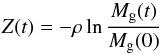\begin{equation} Z(t) = -\rho \ln \frac{M_{\rm g}(t)}{M_{\rm g}(0)} \end{equation}