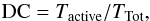 \begin{equation} \label{sfxtsims:eq:DC} {\rm DC}= T_{\rm active}/T_{\rm Tot}, \end{equation}