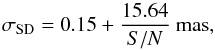 \begin{equation} \sigma_{\rm SD} = 0.15 + \frac{15.64}{S/N}~{\rm mas}, \label{eq:astroifs_sd} \end{equation}