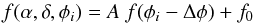 \begin{equation} \label{photomModel} f(\alpha,\delta,\phi_i) = A\ f(\phi_i - \Delta \phi) + f_0 \end{equation}