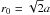 \hbox{$r_0=\sqrt 2 a$}