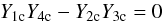 \begin{equation} Y_{\rm 1c}{{Y}_{\rm 4c}}-{{Y}_{\rm 2c}}{{Y}_{\rm 3c}}=0 \end{equation}