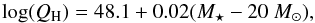 \begin{equation} \log(Q_{\rm H}) = 48.1 + 0.02(M_{\star} - 20~M_{\odot}), \end{equation}