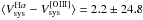 \hbox{$\langle V_{\rm sys}^{\rm H\alpha}-V_{\rm sys}^{\rm [OIII]}\rangle = 2.2 \pm 24.8$}