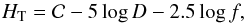 \begin{equation} H_{\rm T} = \mathcal{C} - 5\log D -2.5 \log f, \label{eq:hvsd} \end{equation}
