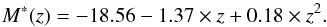 \begin{equation} M^*(z)=-18.56-1.37\times z+0.18\times z^2. \end{equation}