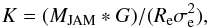 \begin{equation} K = (M_{\rm JAM} * G)/(R_{\rm e}\sigma_{\rm e}^{2}), \label{kappa} \end{equation}