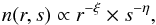 \begin{eqnarray} n(r,s) \propto r^{-\xi} \times s^{-\eta}, \end{eqnarray}