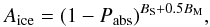 \begin{equation} \label{phdissoc1} A_\mathrm{ice}= (1-P_\mathrm{abs})^{B_{\rm S}+0.5B_{\rm M}}, \end{equation}