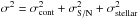 \hbox{$\sigma^2=\sigma_{\rm cont}^2+\sigma_{\rm S/N}^2+\sigma_{\rm stellar}^2$}