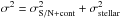 \hbox{$\sigma^2 = \sigma_{\rm S/N+cont}^2 + \sigma_{\rm stellar}^2 $}