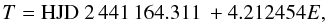 $$T = \textrm{HJD}~ 2\,441\,164.311~+ 4.212454 E,$$