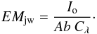 \begin{eqnarray} EM_{\rm jw}= \frac{I_{\rm o}} {Ab~ C_{\lambda} }\cdot \end{eqnarray}
