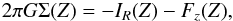 \begin{eqnarray} 2\pi G\Sigma(Z) =-I_{R}(Z)-F_{z}(Z), \label{eq_Pois} \end{eqnarray}