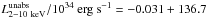 \hbox{$L\mathrm{^{unabs}_{2-10~keV}}/\mathrm{10^{34}\ erg\ s^{-1}}=-0.031+136.7$}