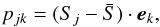 \begin{equation} {p}_{jk}= ({S}_j - \bar{S}) \cdot \vec{e}_k , \end{equation}