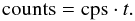 \begin{eqnarray} {\rm counts} = {\rm cps} \cdot t.\label{eq:eq22} \end{eqnarray}