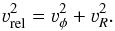 % subequation 1929 1 \begin{equation} \label{d2} \varv_\text{rel}^2=\varv_\phi^2+\varv_R^2. \end{equation}